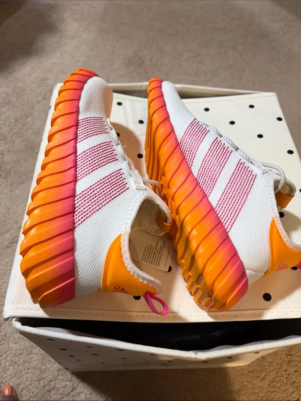 adidas womens/youthWhite Pink Orange Gradient Sole Sneakers.